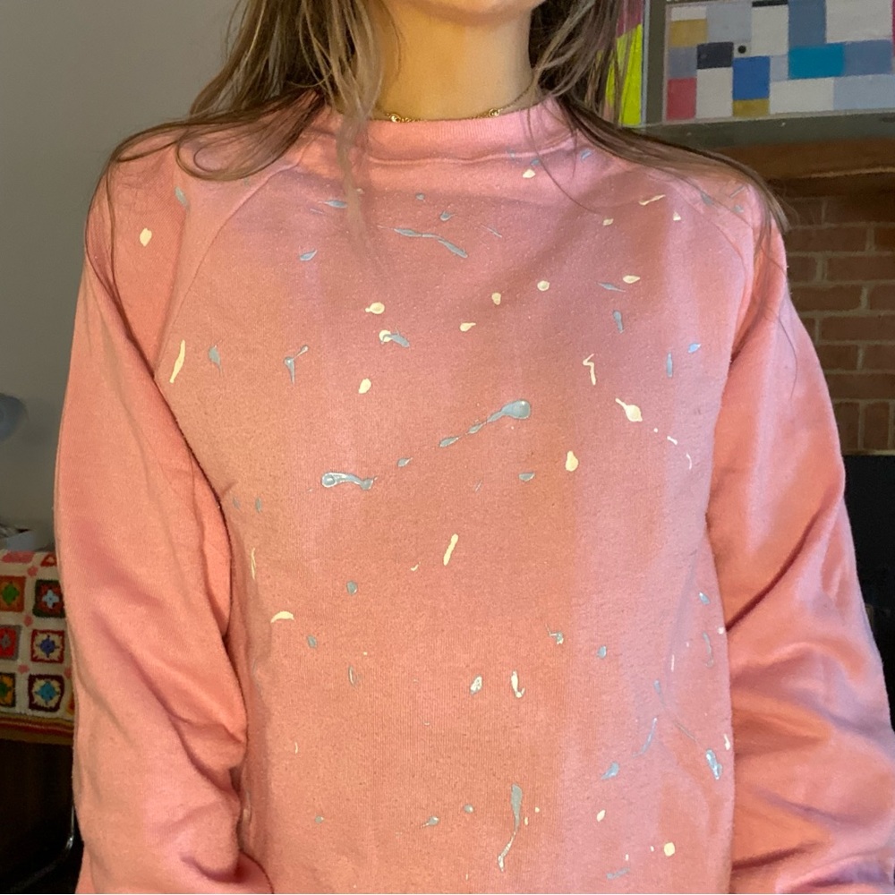 Vintage 90s Jerzees Paint Splatter Pastel Raglan Oversized Crewneck Swea… - Picture 3 of 12